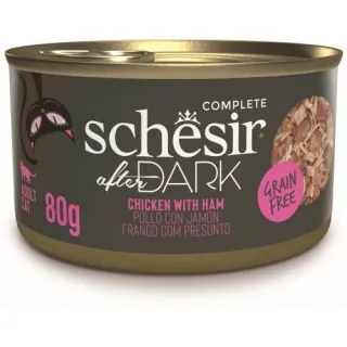 Hrana umeda pisici, Schesir After Dark Cat Wholefood Pui si Sunca, 80 g