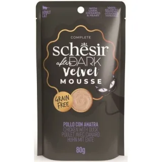 Hrana umeda pisici, Schesir After Dark Cat Velvet Mousse Pui si Rata, 80 g