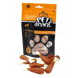 PET'S DESSERT Drumsticks, XS-XL, Pui, punguță recompense fără cereale câini, 80g