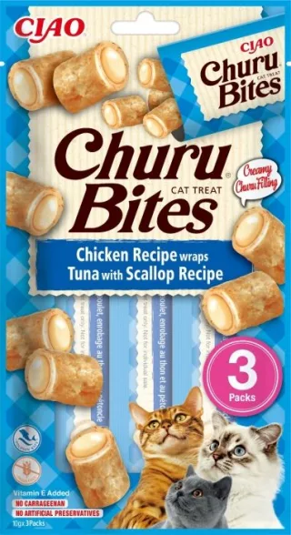 Churu Inaba Bites Recompense pentru Pisici cu Pui, Ton si Scoici, 10 g x 3 buc