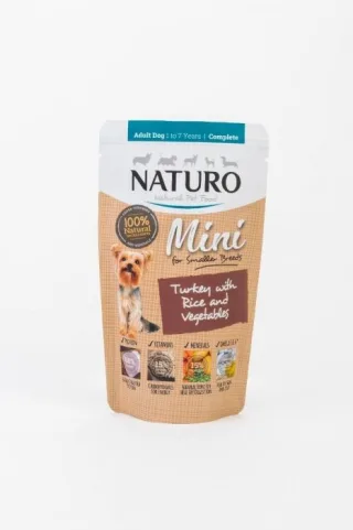 Pouch Naturo Dog Adult Mini cu Carne de Curcan si Orez, 150 g
