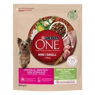 PURINA ONE MINI Weight Control, Curcan si Orez, hrana uscata pentru caini, 800 g