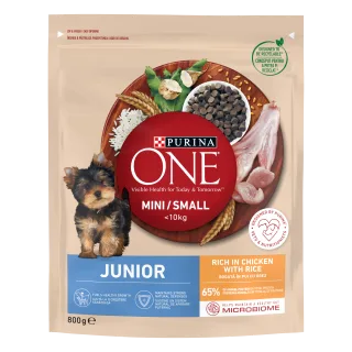 PURINA ONE MINI Dog Junior, Pui si Orez, hrana uscata pentru caini, 800 g