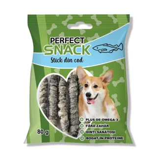 Hrana complementara pentru caini, Perfect Snack, stick din cod, 80 g