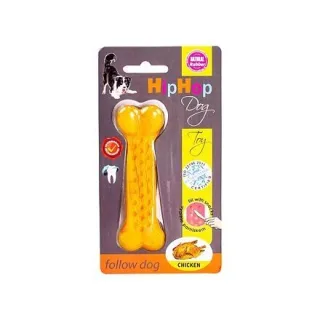 KidDog Jucarie Caini, HipHop, Os Antibacterian, Aroma Pui la Gratar, Cauciuc, 11 cm