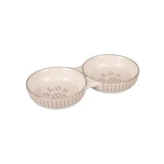 Castron Dublu din Ceramica pentru Pisici, Flamingo Mylo Alb-Crem, 2x11 cm/ 145 ml