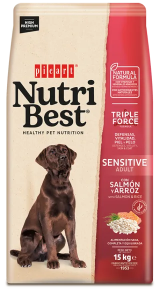 Hrana Uscata Caini Premium, NutriBest Adult Dog Sensitive, Somon si Orez, 15 kg