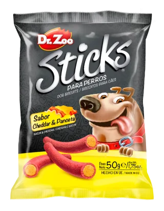 Dr Zoo Sticks, recompense caini, Cheddar si Bacon, 50 g