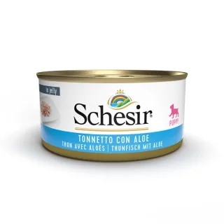 SCHESIR Complementary Puppy, XS-XL, Ton și Aloe Vera, conservă hrană umedă câini junior, (în aspic), 150g