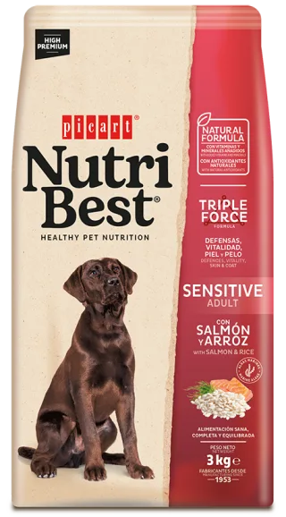 Hrana Uscata Caini Premium, NutriBest Adult Dog Sensitive, Somon si Orez, 3 kg