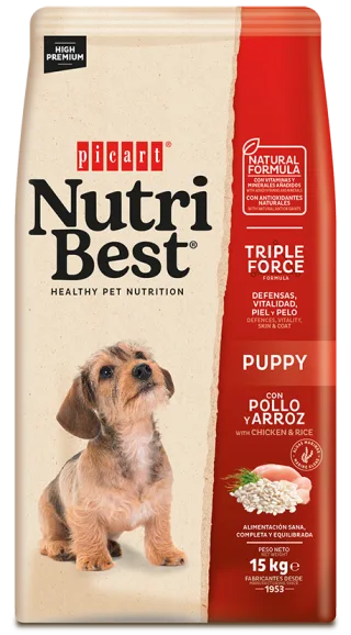 Hrana Uscata Caini Premium, NutriBest Puppy, Pui si Orez, 15 kg