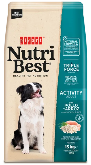 Hrana Uscata Caini Premium, NutriBest Adult Dog Activity, Pui si Orez, 15 kg