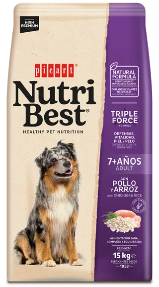 Hrana Uscata Caini Premium, NutriBest Adult Dog 7+, Pui si Orez, 15 kg