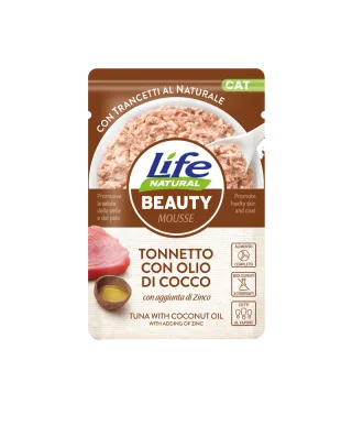 Hrana Umeda Pisici, Life Natural Beauty Mousse Ton si Ulei de Cocos, 70 g