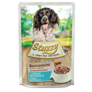 STUZZY Chunks, XS-XL, Pește, plic hrană umedă câini, (în aspic), 100g