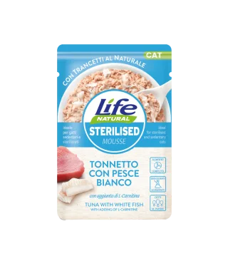 Hrana Umeda Pisici, Life Natural Sterilizat Mousse Ton si Peste Alb, 70 g