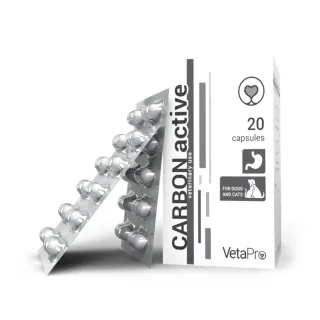 Vetapro Carbon Active, Suport Gastrointestinal Caini si Pisici, 20 capsule
