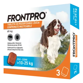 Comprimate masticabile antiparazitare caini, Frontpro L, 68 mg, >10-25 kg, 3 buc/ cutie