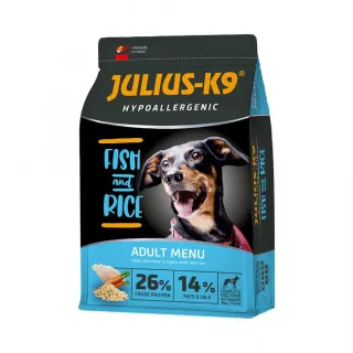 Hrana uscata premium hipoalergenica caini, Julius K9 Adult, Peste & Orez, 12 kg