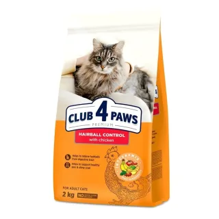 Hrana uscata premium pisici, Club 4 Paws Cat Hairball, Pui, 2 kg