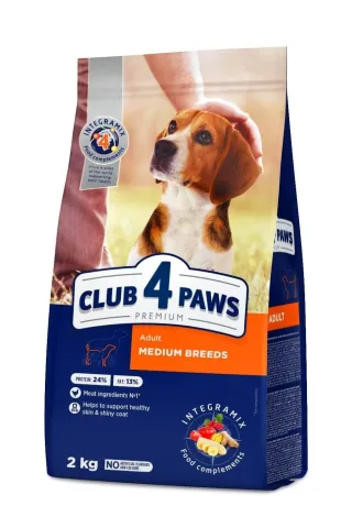 Hrana uscata premium caini, Club 4 Paws Adult Mediu, Pui, 2 kg