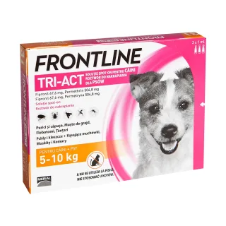 Frontline Tri-Act, solutie spot-on antiparazitară, câini FRONTLINE Tri-Act, spot-on, soluție antiparazitară, câini 5-10kg, 3 pipete