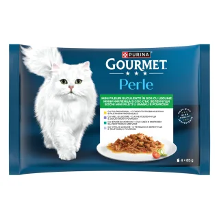 GOURMET Perle Vițel, Pui, Iepure cu Legume, Miel cu Legume, plic hrană umedă pisici, (în sos), multipack, 85g x 4buc