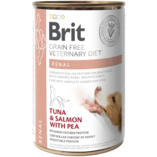 BRIT VD Renal, XS-XL, Ton și Somon, dietă veterinară, conservă hrană umedă fără cereale câini, sistem renal, (în aspic), 400g