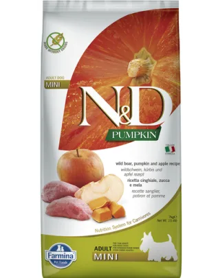 FARMINA N&amp;D GF Adult Mini Pumpkin Boar&amp;Apple hrana uscata caini adulti talie mica, dovleac, mistret si mar 7 kg