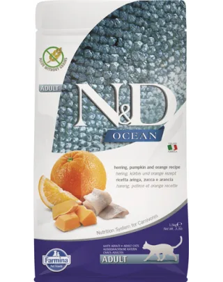FARMINA N&amp;D Ocean Adult Hrana pisici adulte, cu hering, dovleac si portocale 1,5 kg