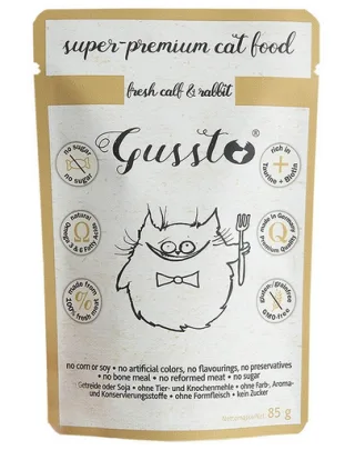 GUSSTO Cat Fresh Calf &amp; Rabbit CARNE PROASPĂTĂ DE VIŢEL CU IEPURE 85 g
