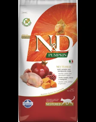 FARMINA N&amp;D Pumpkin Cat Neutered Hrana pisici sterilizate si castrate, cu prepelita si rodie 5 kg