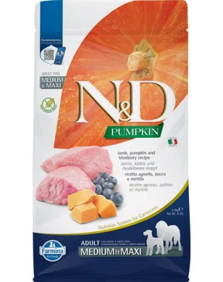 FARMINA N&amp;D Hrana pentru caini adulti talie medie sau mare, cu dovleac, miel si afine 2,5 kg