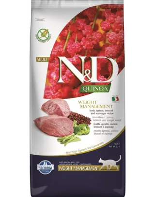 FARMINA N&amp;D Quinoa Cat Weight Managment hrana uscata pentru pisici pentru controlul greutati, cu miel si broccoli 5 kg