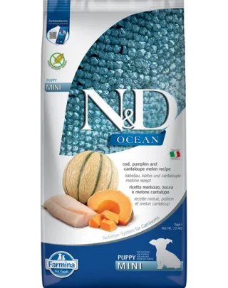 FARMINA N&amp;D Ocean  Sac hrana pentru catei talie mica, cu cod, dovleac si pepene galben - 7 kg