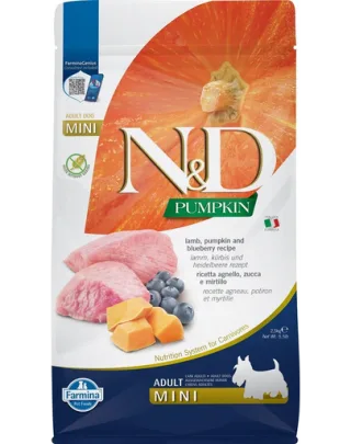 FARMINA N&amp;D Hrana uscata pentru caini adulti de talie mica, cu dovleac, miel și afine, 2,5 kg