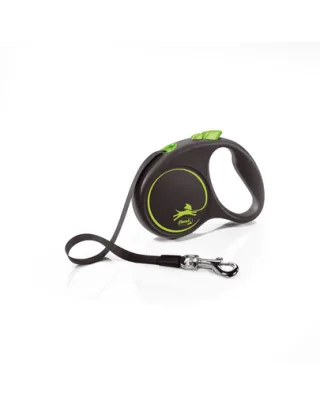 FLEXI Black Design lesa automata cu banda pentru caini, negru cu verde, marimea S, 5 m