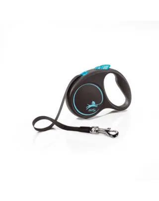 FLEXI Black Design lesa automata cu banda pentru caini, negru cu albastru, marimea S, 5 m