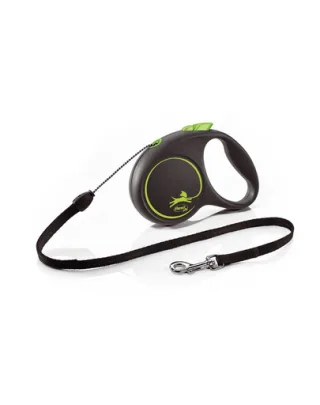 FLEXI Black Design lesa automata cu sir pentru caini, negru cu verde, marimea S, 5 m