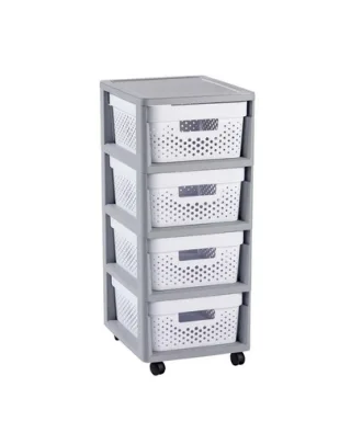 Dulap pe roti CURVER KNOCK DOWN gri/alb, 4 x 11 L