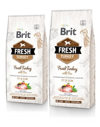 BRIT Fresh Light Fit &amp; Slim hrana uscata caini adulti supraponderali, cu mazare si curcan 24 kg (2 x 12 kg)