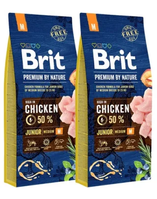 BRIT Premium By Nature Junior Medium M hrana uscata caini juniori talie medie, cu pui 30 kg (2 x 15 kg)