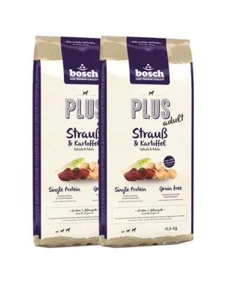 BOSCH Plus Hrana uscata cu strut &amp; cartofi pentru cainii junior cu intolerante alimentare 25 kg (2 x 12,5 kg)