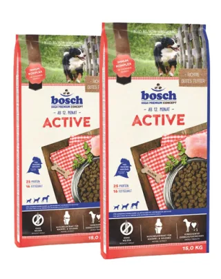 BOSCH Active Hrana uscata pentru caini adulti activi, cu carne de pasare 30 kg (2 x 15 kg)