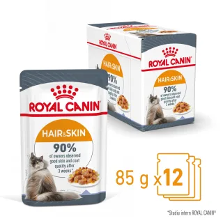 ROYAL CANIN Hair&Skin Care Adult hrană umedă pisici piele & blană (în aspic), bax, 85g x 12buc