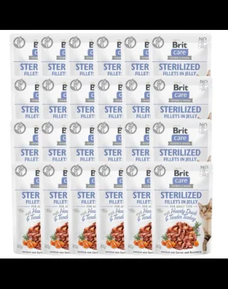BRIT Care Sterilized Fillets in Jelly Set hrana umeda pentru pisici sterilizate, cu rata si curcan 24 x 85 g