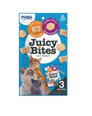 INABA Juicy Bites Recompense umede pentru pisici, cu scoici si crab 33,9 g (3x11,3 g)