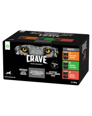 CRAVE Dog Dose Mixed Multipack Hrana umeda pentru caini adulti, mix de carne 6x400 g