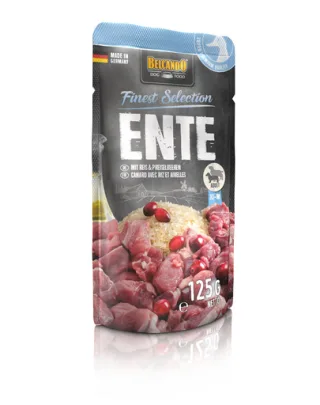 BELCANDO Finest Selection hrana umeda pentru caini, cu rata cu orez si merisoare de munte, 125 g