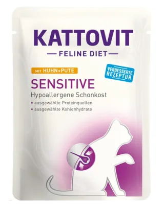 KATTOVIT Feline Diet Sensitive hrana umeda dietetica pentru pisici cu alergii alimentare, pui si curcan 85 g